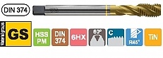 GWINTOWNIK DIN-374 C M 8X1/45° GS HSS PM TiN